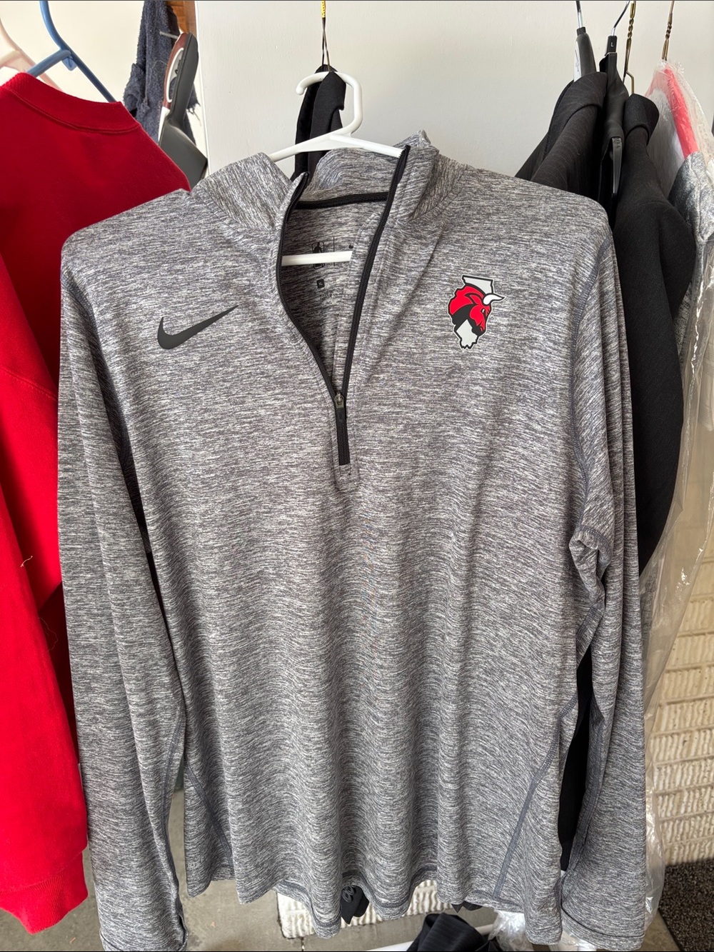 Nike Gray Heather Quarter-Zip with Red Crest Patch